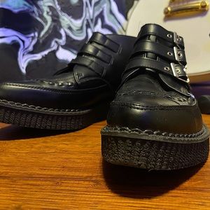 Black Pointed TUKskin™ 3 Buckle Creeper Boot Bootie